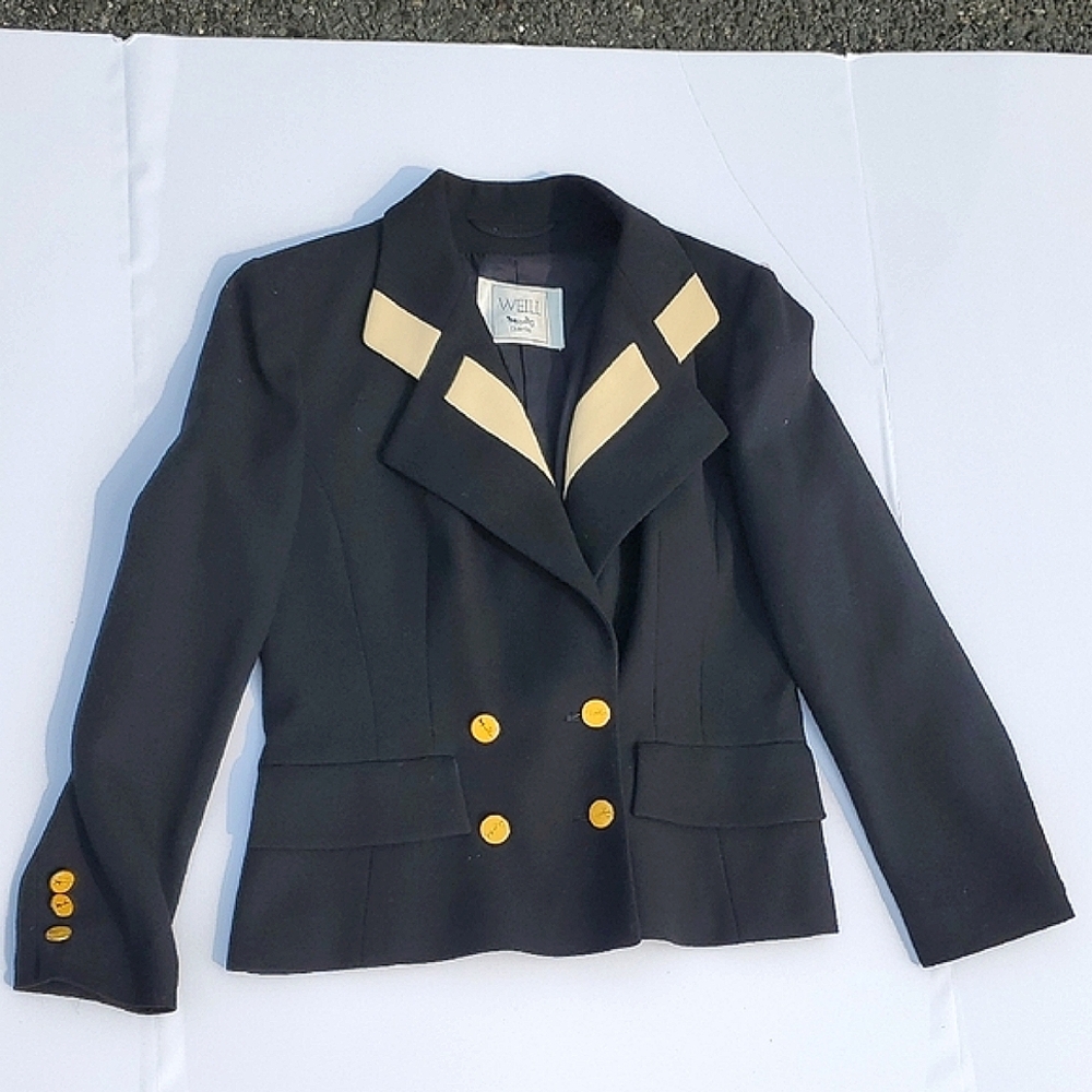 Weill Paris Black and Cream Double-Breasted Wool Blazer with Tailored Fit